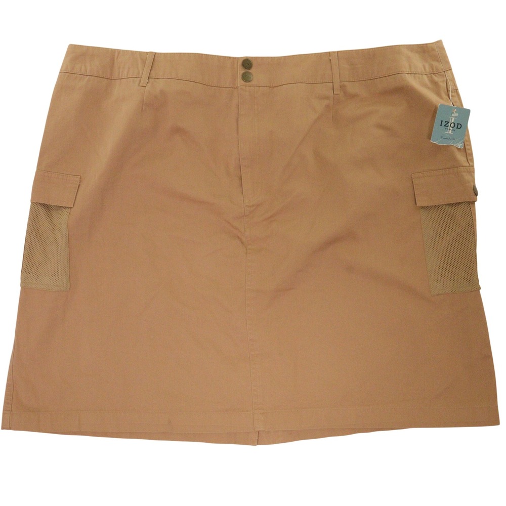 IZOD Skirt Cargo Mesh‎ Pocket Khaki Brown Cotton Twill Hiking Women Plus 24W NWT